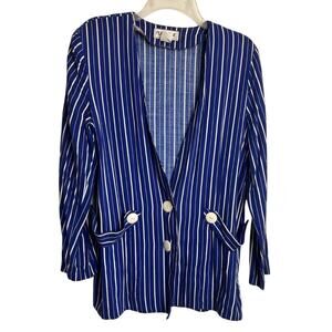Vintage 90s Striped Jacket Blazer Womens Sz 5 Royal Blue White Striped